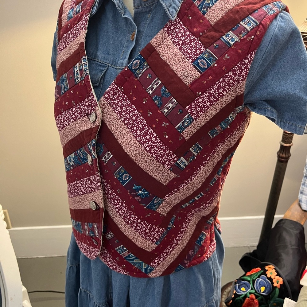Patchwork Quilted Vest with Denim Maxi Dress
